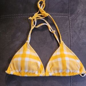 Yellow Plaid Triangle Bikini Top